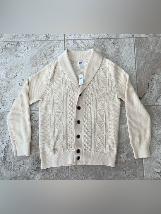 GAP Sweaters - Gap NWT Cable-Knit 100% Cotton Cardigan Lapel Collar Sweater in Birch Cream, M